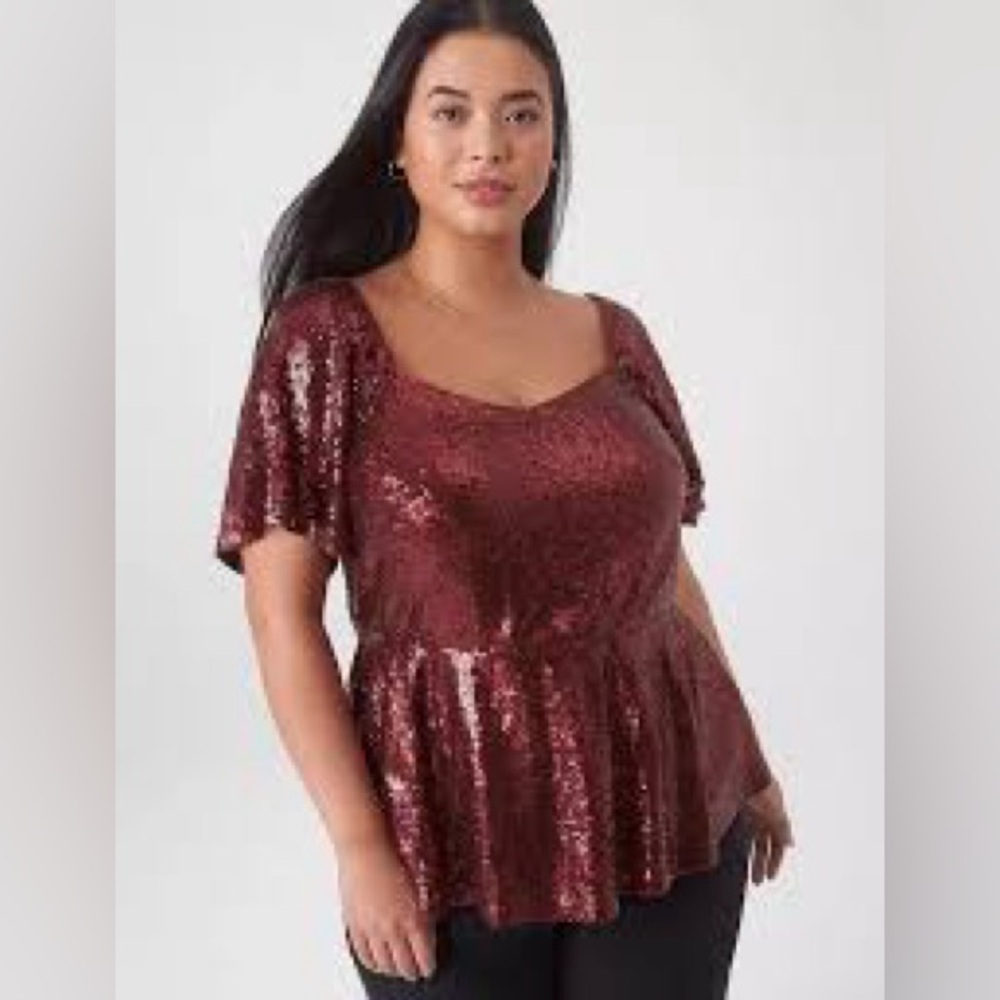 Lane Bryant Burgundy Sequin Blouse, soze 12